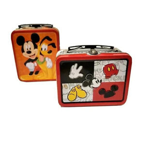 Walt Disney Mickey Mouse Mini Lunchbox Tins Lot of 2 Mickey & Pals Metal